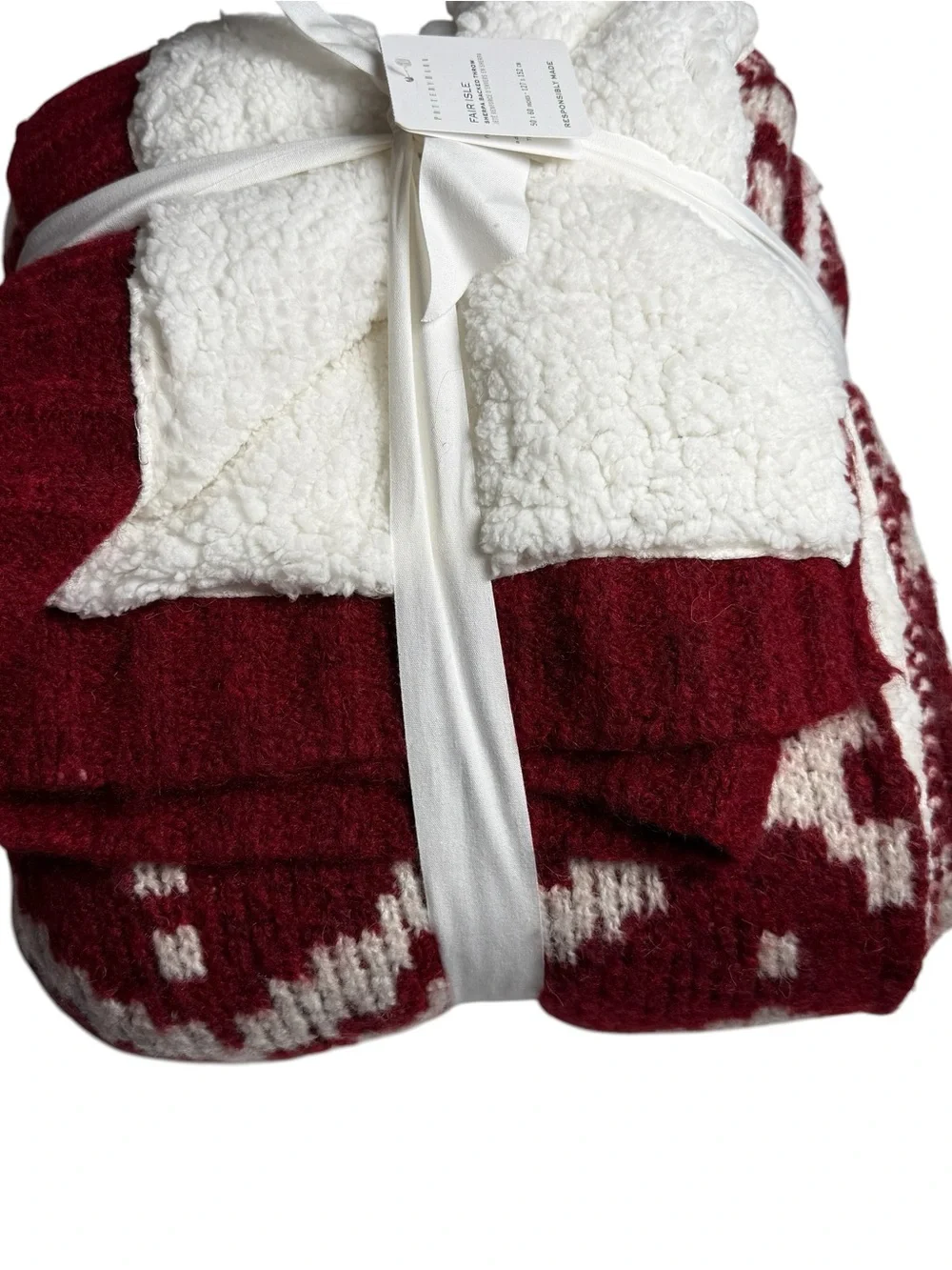 Pottery Barn Modern Fair Isle Throw Blanket Red 50X60” NWT CottageCore Farmhouse